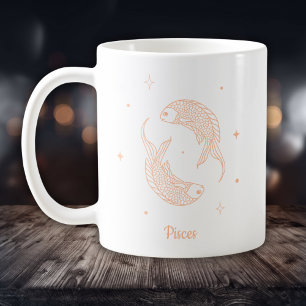Pisces Zodiac Line Art White Peach Coffee Mug