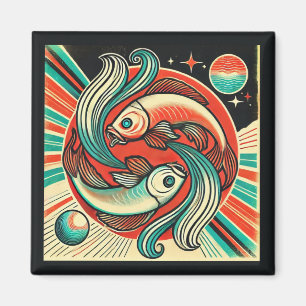 Pisces Zodiac Magnet Retro Design