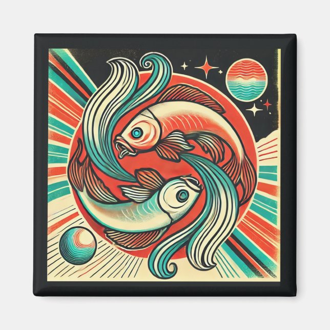 Pisces Zodiac Magnet Retro Design (Front)