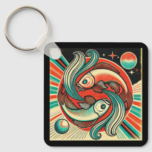 Pisces Zodiac Metal Keychain Retro Design