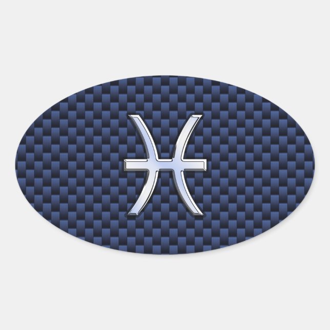 Pisces Zodiac on Blue Carbon Fiber Print Oval Sticker (Front)