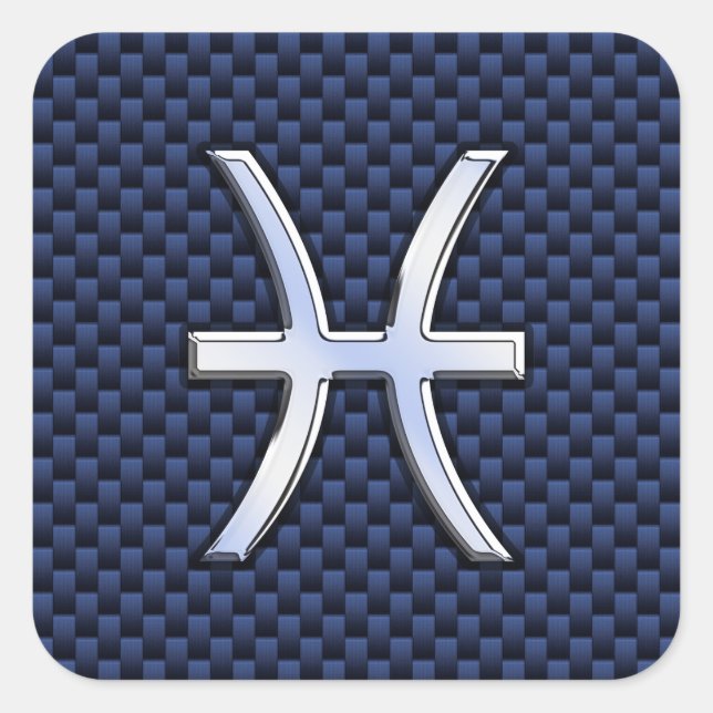 Pisces Zodiac on Blue Carbon Fibre Print Square Sticker (Front)
