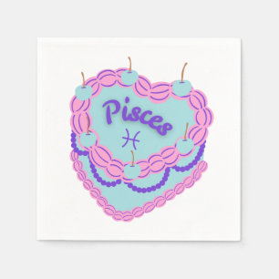 Pisces Zodiac Pastel Heart Birthday Cake Napkin
