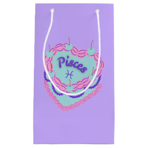 Pisces Zodiac Pastel Heart Birthday Cake Small Gift Bag