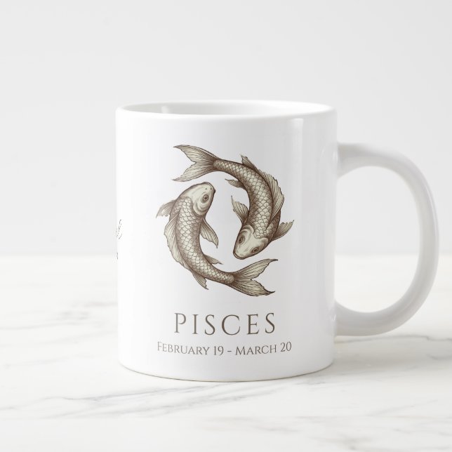 Pisces Zodiac Personalised Name & Birth Date Large Coffee Mug (Right)