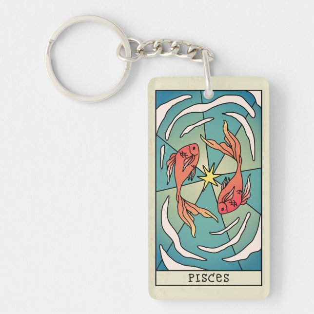 Pisces Zodiac Sign Abstract Art Vintage Key Ring (Front)