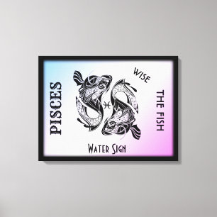 Pisces Zodiac Sign and Symbol Wrapped Canvas