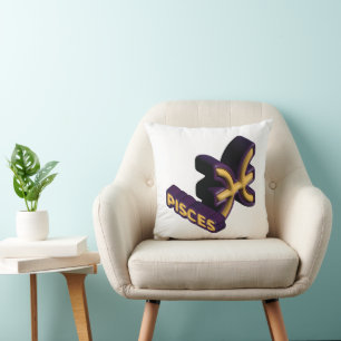 Pisces Zodiac Sign and Text Design Cushion