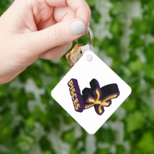 Pisces Zodiac Sign and Text Design Key Ring