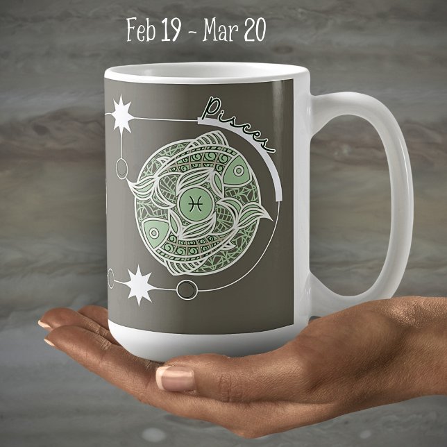 Pisces Zodiac Sign Astrology Mandala Green Grey Coffee Mug (Creator Uploaded)