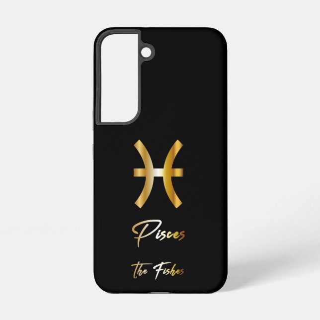 Pisces Zodiac Sign, Black & Gold  Samsung Galaxy S22 Case (Back)