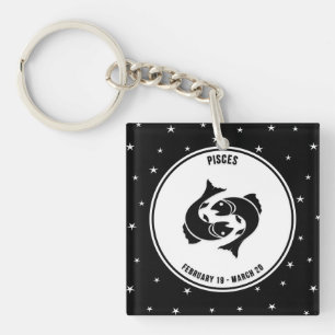 Pisces Zodiac Sign, Black & White Keychain