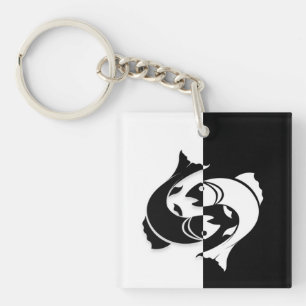 Pisces Zodiac Sign, Black & White Keychain