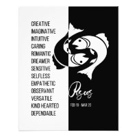 Pisces Zodiac Sign, Black & White Poster