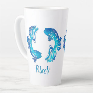 Pisces zodiac sign bright light blue glitter fish latte mug