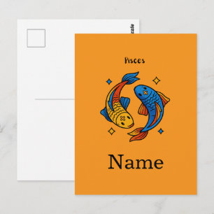 Pisces Zodiac Sign Cartoon Fish Illustration Postcard