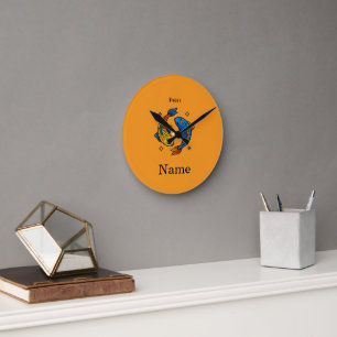 Pisces Zodiac Sign Cartoon Fish Illustration Round Clock