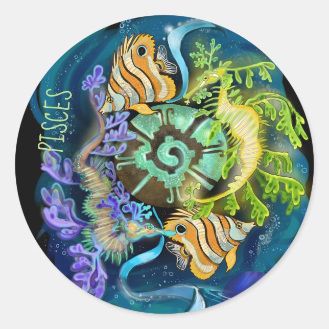 Pisces Zodiac Sign Classic Round Sticker (Front)
