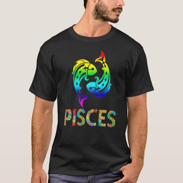 Pisces Zodiac Sign Colourful Fish Pattern T-Shirt (Front)