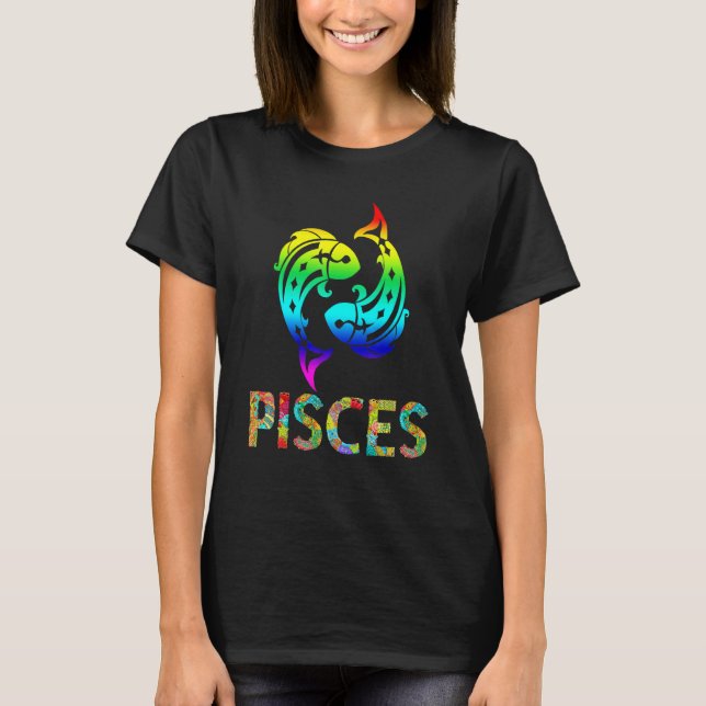 Pisces Zodiac Sign Colourful Fish Pattern T-Shirt (Front)