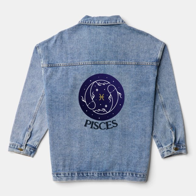 Pisces Zodiac Sign Design Denim Jacket (Back)
