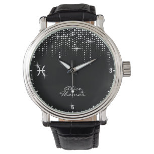 Pisces Zodiac Sign Dripping Glitter Rain Sequins Watch