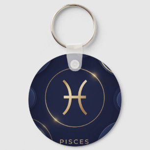 Pisces Zodiac Sign Elegant Gold Astrology Gift Key Ring