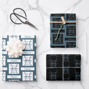 Pisces Zodiac Sign Fun Quote Modern Blue Text Wrapping Paper Sheet