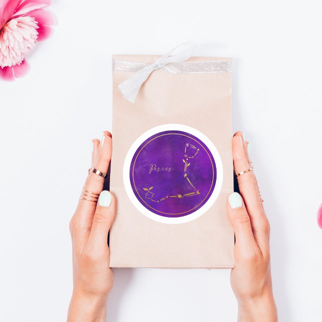 Pisces Zodiac Sign Gold Foil Constellation  Classic Round Sticker (Creator Uploaded)