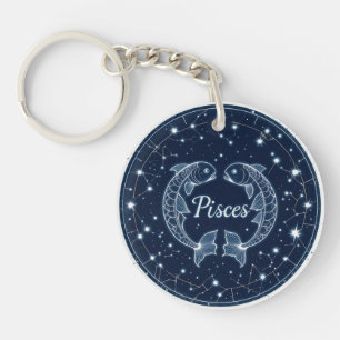 Pisces Zodiac Sign Illustrated with Fish Key Ring