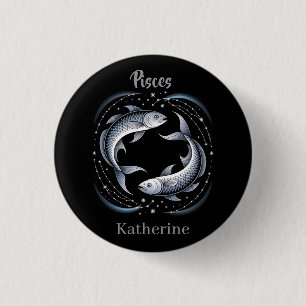Pisces Zodiac Sign Illustration with Custom Name 3 Cm Round Badge