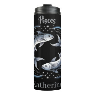 Pisces Zodiac Sign Illustration with Custom Name Thermal Tumbler