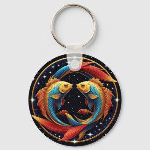 Pisces Zodiac Sign in a Cosmic Artistic Style Key Ring