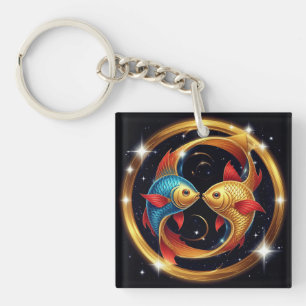 Pisces Zodiac Sign in a Cosmic Artistic Style Key Ring