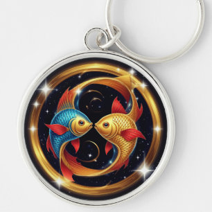 Pisces Zodiac Sign in a Cosmic Artistic Style Key Ring