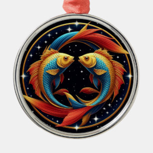Pisces Zodiac Sign in a Cosmic Artistic Style Metal Tree Decoration