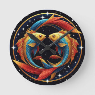 Pisces Zodiac Sign in a Cosmic Artistic Style Round Clock