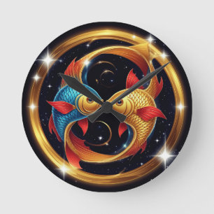 Pisces Zodiac Sign in a Cosmic Artistic Style Round Clock