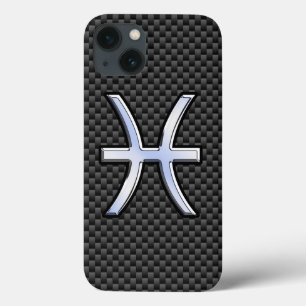 Pisces Zodiac Sign in Carbon Fibre Style iPhone 13 Case