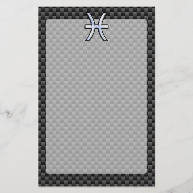 Pisces Zodiac Sign in Carbon Fibre Style Stationery (Front)