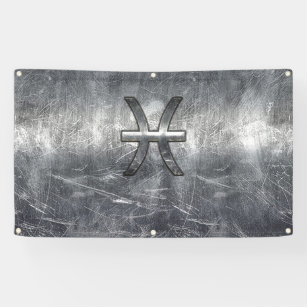 Pisces Zodiac Sign in Grunge Silver Steel Style
