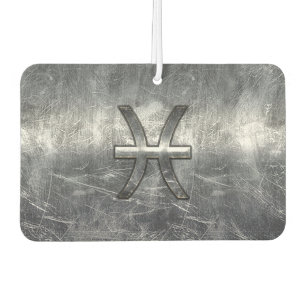 Pisces Zodiac Sign in Grunge Silver Steel Style Car Air Freshener