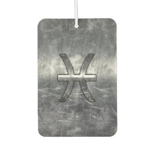 Pisces Zodiac Sign in Grunge Silver Steel Style Car Air Freshener