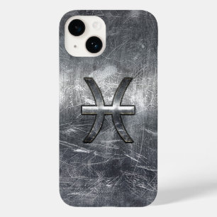 Pisces Zodiac Sign in Grunge Silver Steel Style Case-Mate iPhone 14 Case