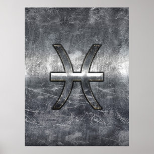 Pisces Zodiac Sign in grunge steel style decor