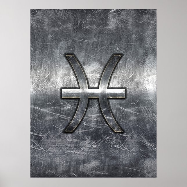 Pisces Zodiac Sign in grunge steel style decor (Front)