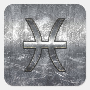 Pisces Zodiac Sign in grunge steel style decor Square Sticker