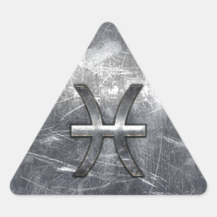 Pisces Zodiac Sign in grunge steel style decor Triangle Sticker