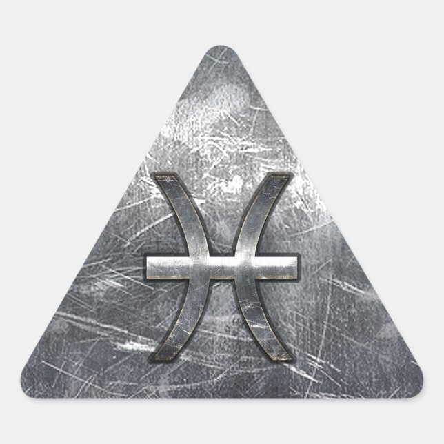 Pisces Zodiac Sign in grunge steel style decor Triangle Sticker (Front)