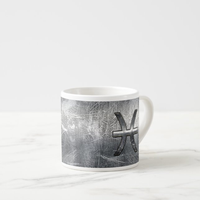 Pisces Zodiac Sign in grunge steel style Espresso Cup (Front Right)